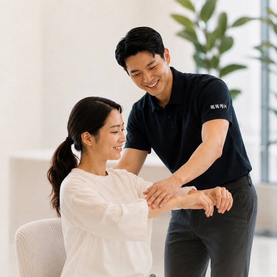 전문가가 어깨와 팔의 움직임을 확인하며 진행하는 1:1 근골격계 컨디셔닝