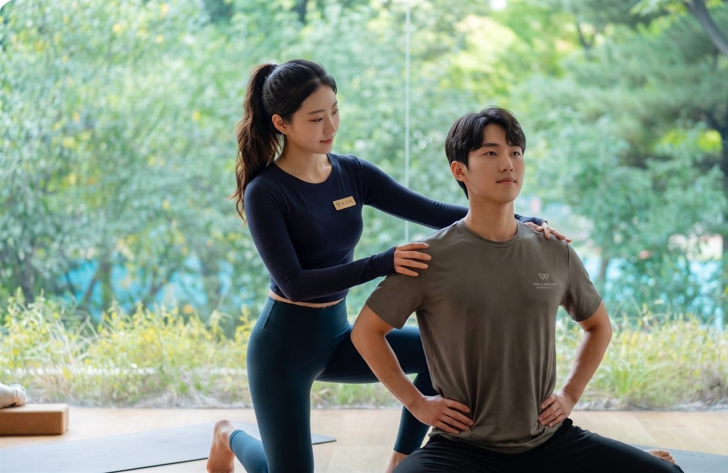 전문가가 직원의 자세를 지도하며 케어하는 모습
